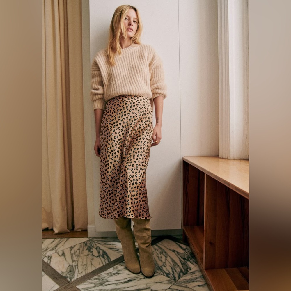 Sézane Leopard Print Midi Skirt
